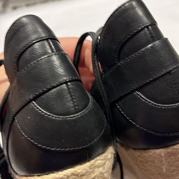 Michael Kors Leather Espadrille Lace Up Black Wedge Sandals size 9 - Picture 8 of 13